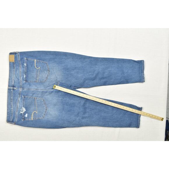 American Eagle Plus Size 22 Super Hi-Rise Jegging Crop W/ Tears Blue Cotton - Picture 5 of 8